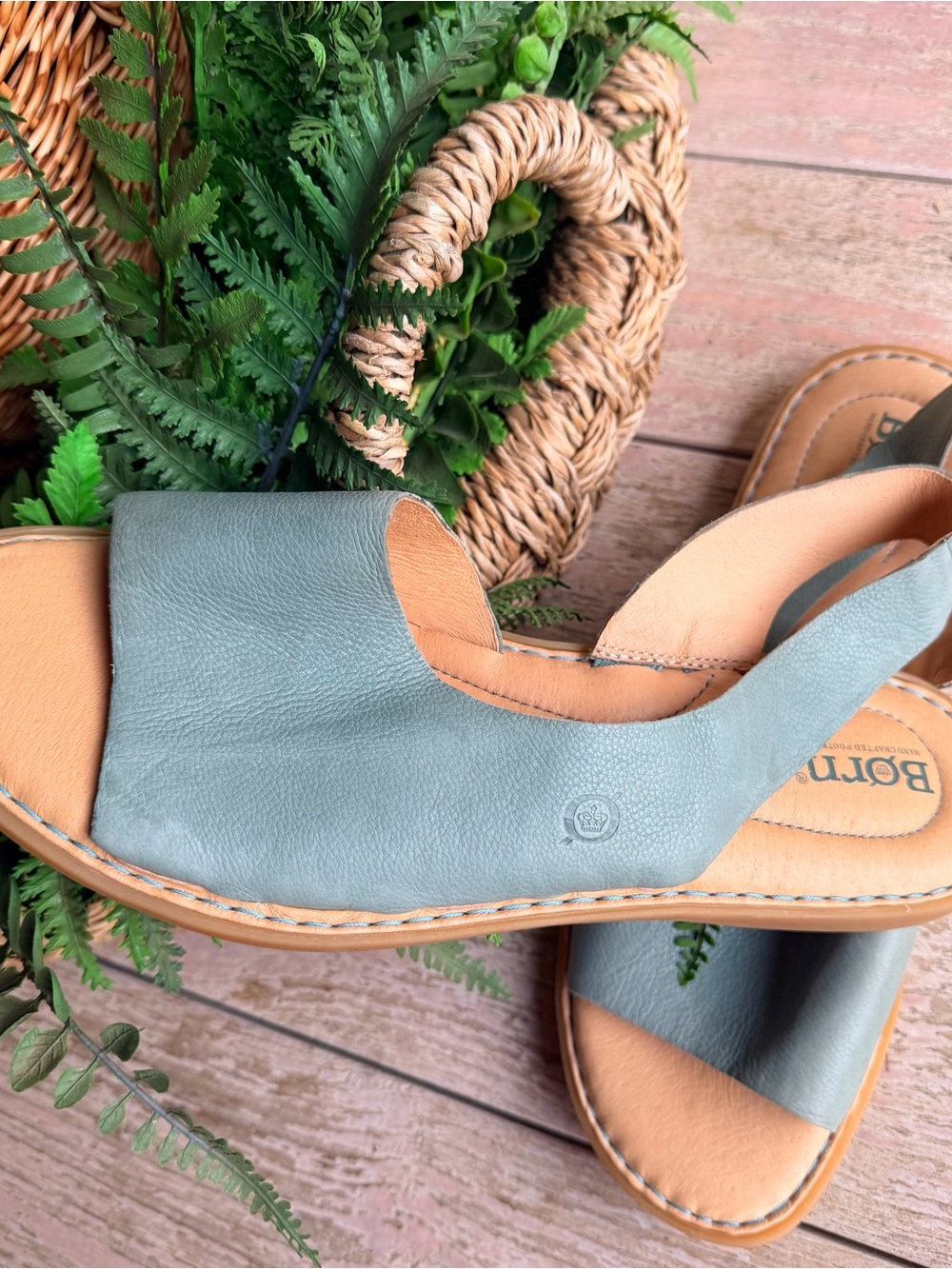 Born Sage Blue Leather Slingback Sandals NWOT - Picture 3 of 4
